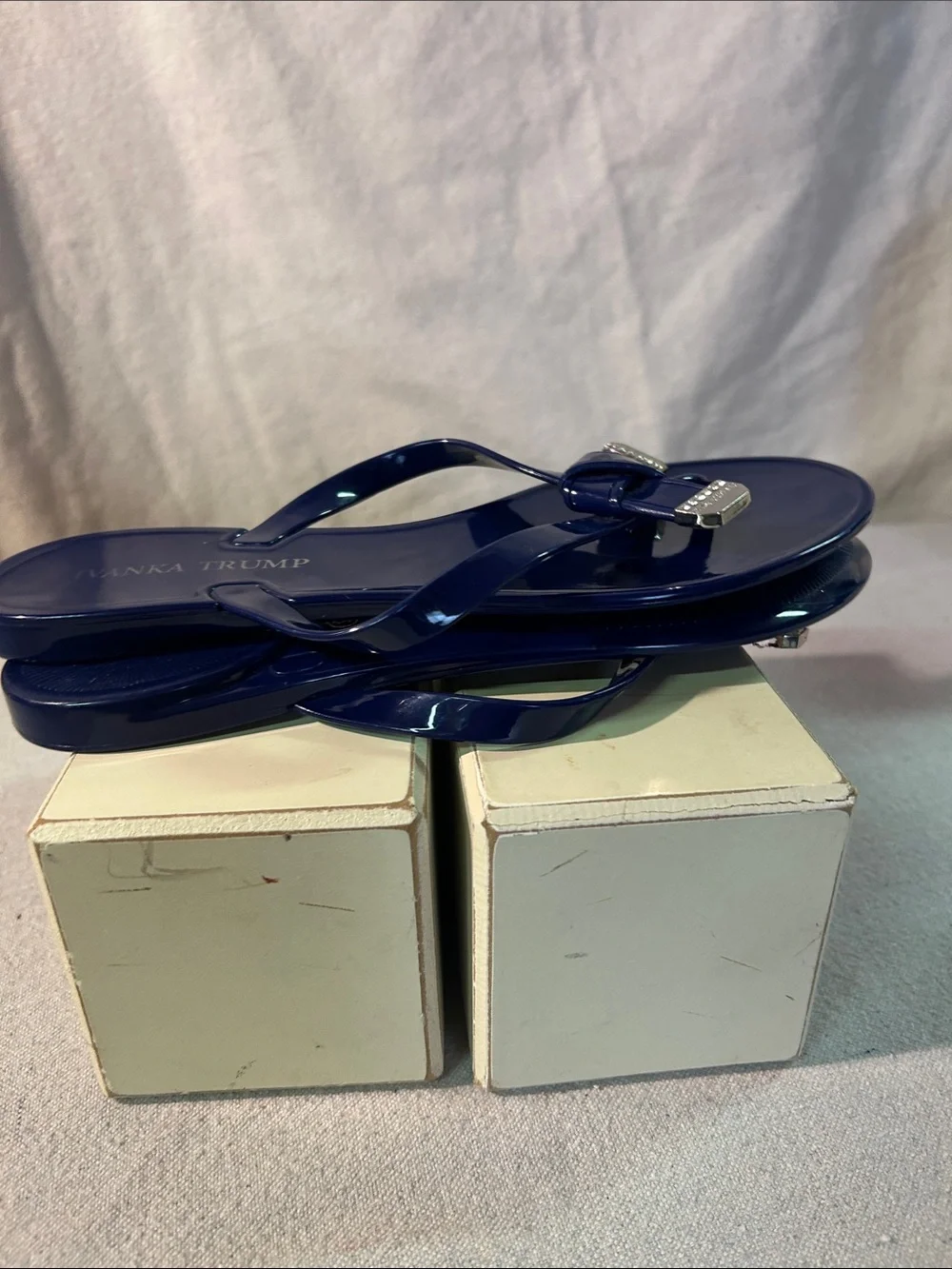Ivanka Trump Blue Jeweled Knot Thong Sandals